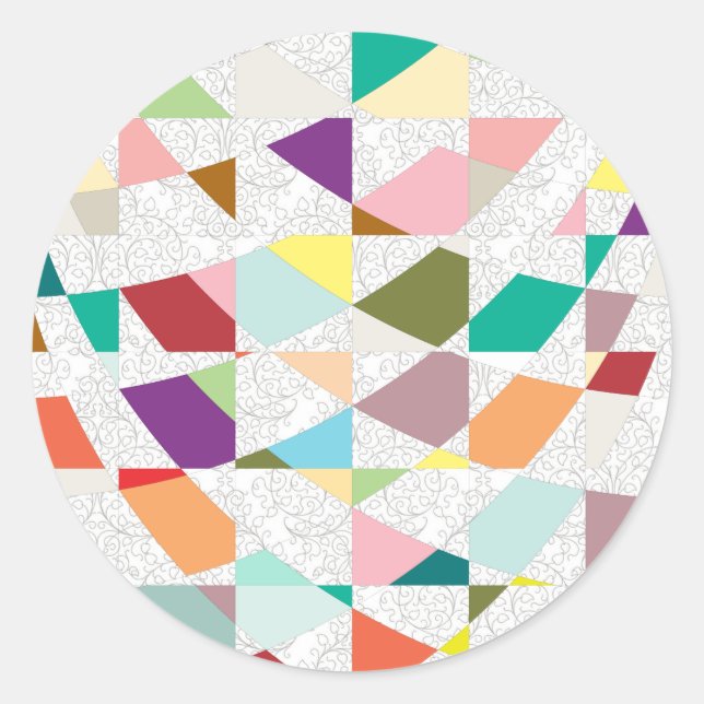 Abstract Colours Damask Classic Round Sticker (Front)