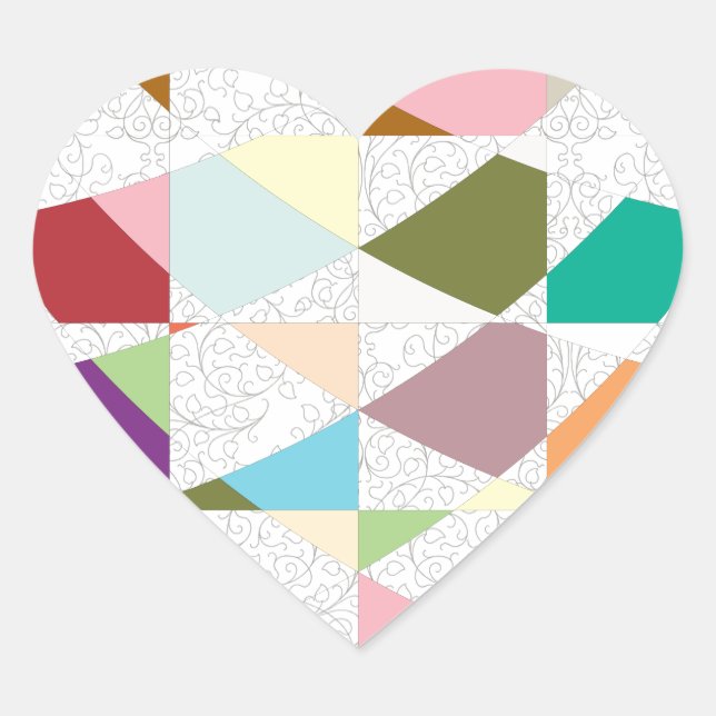Abstract Colours Damask Heart Sticker (Front)