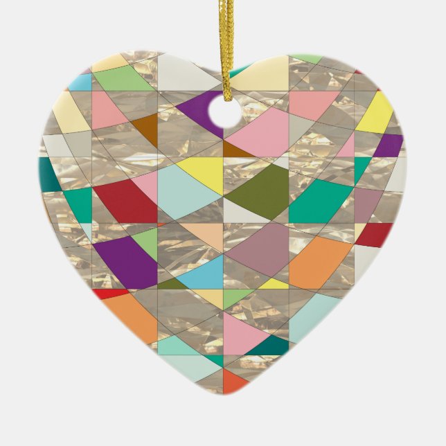 Abstract Colours Gold Ceramic Tree Decoration (Front)