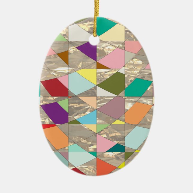 Abstract Colours Gold Ceramic Tree Decoration (Front)