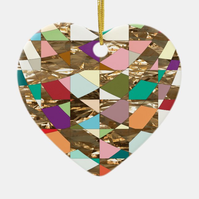 Abstract Colours Gold Foil Ceramic Tree Decoration (Front)