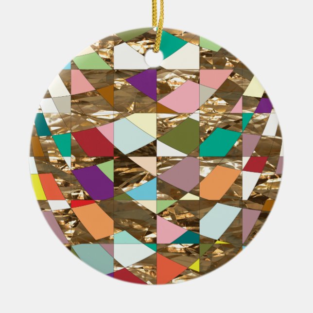 Abstract Colours Gold Foil Ceramic Tree Decoration (Front)