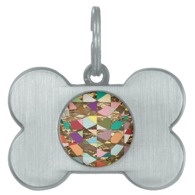 Abstract Colours Gold Foil Pet Name Tag (Front)