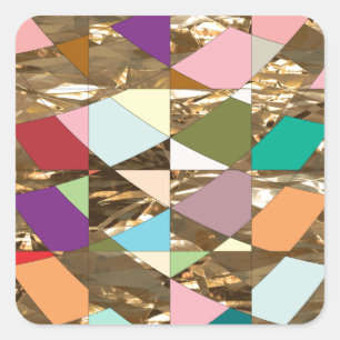 Abstract Colours Gold Foil Square Sticker