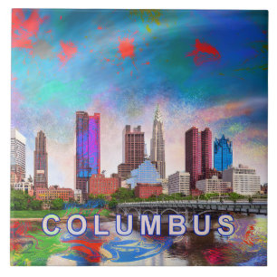 Abstract Columbus Skyline Art Modern City Tile