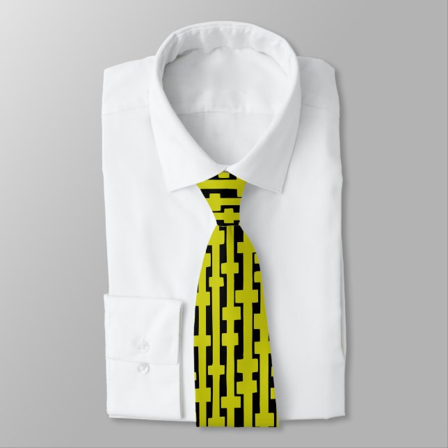 Abstract Columns - Banana Yellow on Black Tie (Tied)