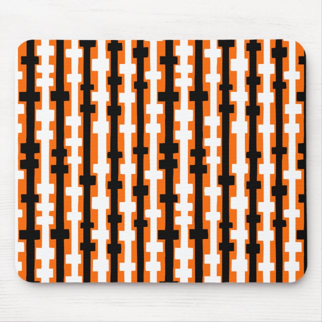Abstract Columns - Black and White on Orange Mouse Mat (Front)