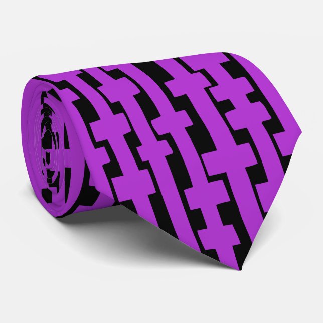 Abstract Columns - Majestic Purple on Black Tie (Rolled)