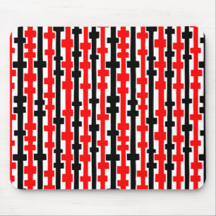 Abstract Columns - Red and Black on White Mouse Mat