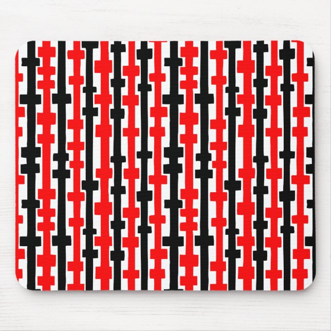 Abstract Columns - Red and Black on White Mouse Mat (Front)
