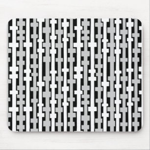 Abstract Columns - White and Grey on Black Mouse Mat