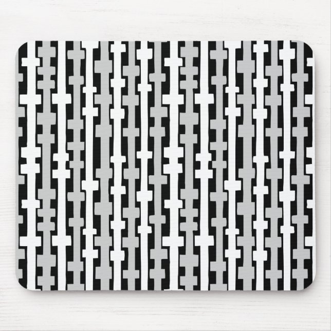 Abstract Columns - White and Grey on Black Mouse Mat (Front)