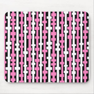 Abstract Columns - White and Pink on Black Mouse Mat