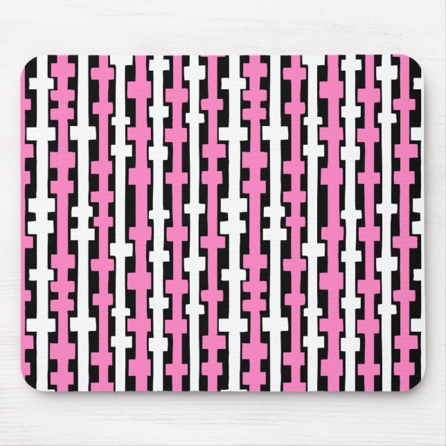 Abstract Columns - White and Pink on Black Mouse Mat (Front)