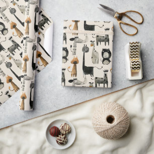 Abstract comical dark Safari Animals Wrapping Paper