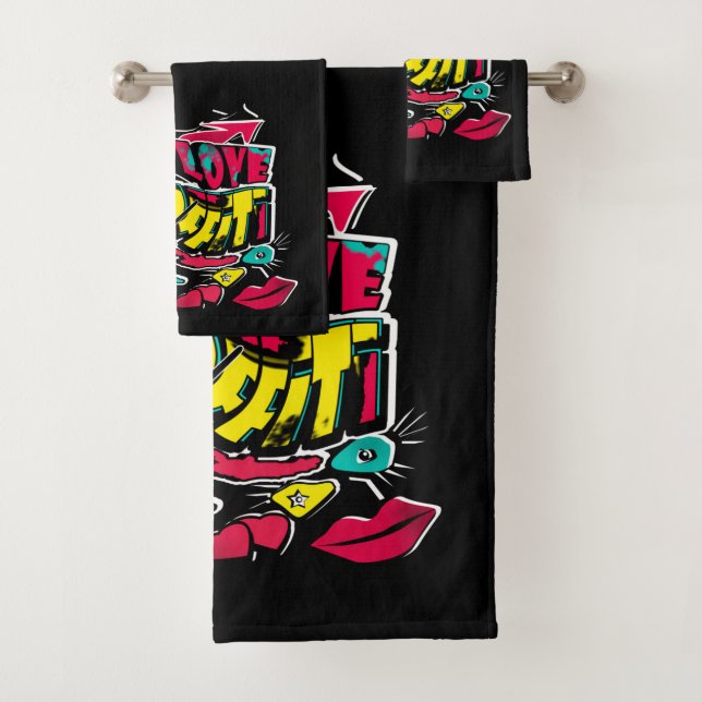Abstract comics graffiti text grunge urban lips he bath towel set (Insitu)