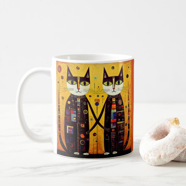 Abstract Companions: A Tale of Two Cats Coffee Mug (With Donut)