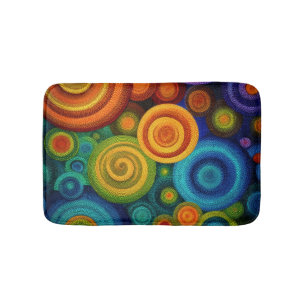 Abstract concentric circles in vibrant multicolor bath mat