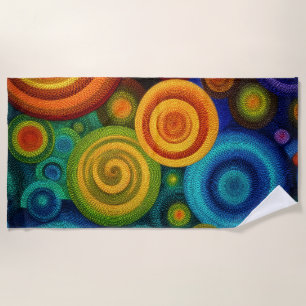 Abstract concentric circles in vibrant multicolor beach towel