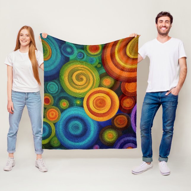 Abstract concentric circles in vibrant multicolor  fleece blanket (In Situ)