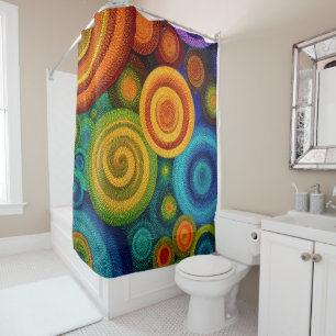 Abstract concentric circles in vibrant multicolor shower curtain