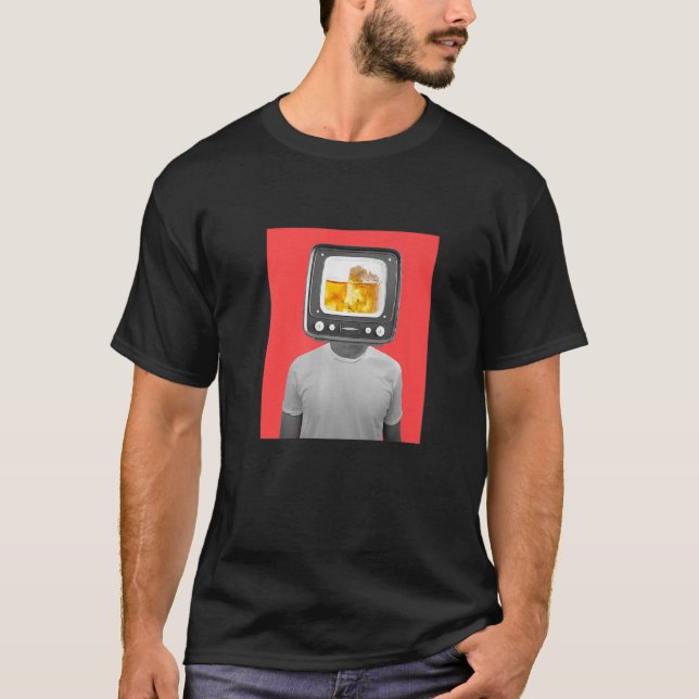 Abstract Concept Man With Beer Tv Head Illustratio T-Shirt (Front)