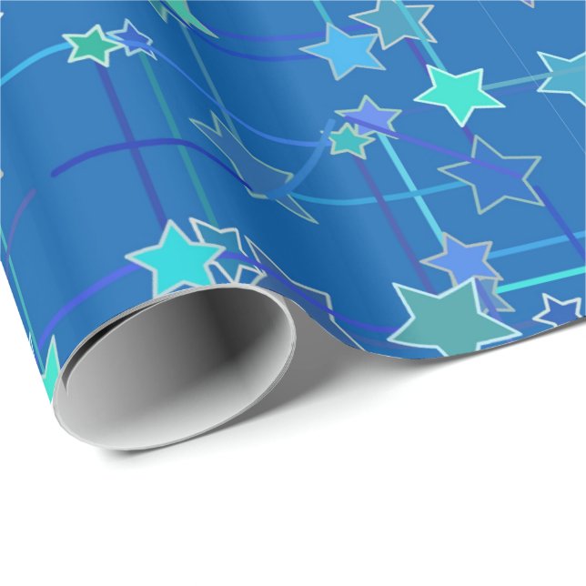 Abstract Constellation of Stars, Cobalt Blue Wrapping Paper (Roll Corner)