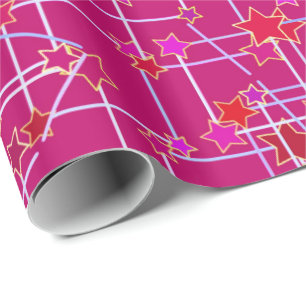 Abstract Constellation of Stars, Deep Fuchsia Pink Wrapping Paper
