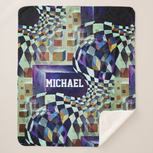 Abstract Contemporary Artwork Chess Pattern Sherpa Blanket