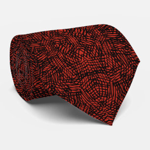 Abstract Contemporary Black Crosshatch On Red Rust Tie