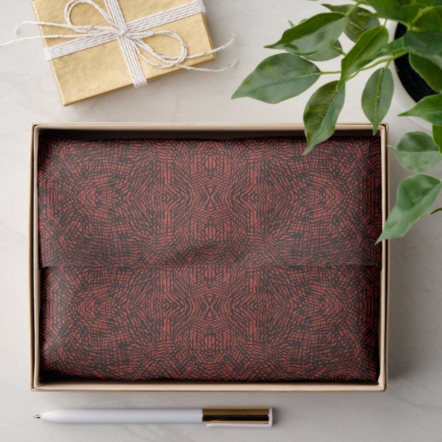 Abstract Contemporary Black Crosshatch On Red Rust Tissue Paper (Gift)