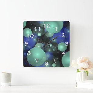 Abstract Contemporary Blue Green Floating Bubbles Square Wall Clock