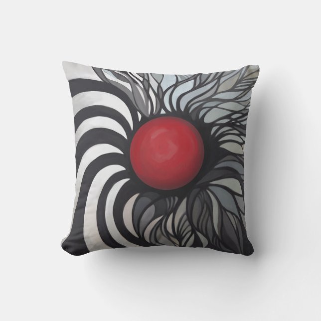 Abstract, contemporary, red circle, black, white cushion (Front)