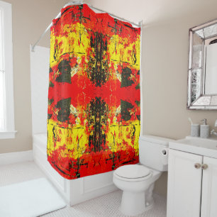 Abstract Contemporary Red Yellow Black Glitter Shower Curtain