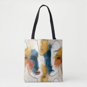 Abstract Continuous Line Art Women's Faces Pattern Tote Bag