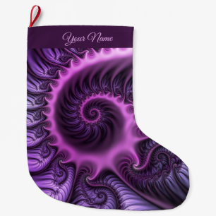 Abstract Cool Pink Purple Fractal Art Spiral Name Large Christmas Stocking