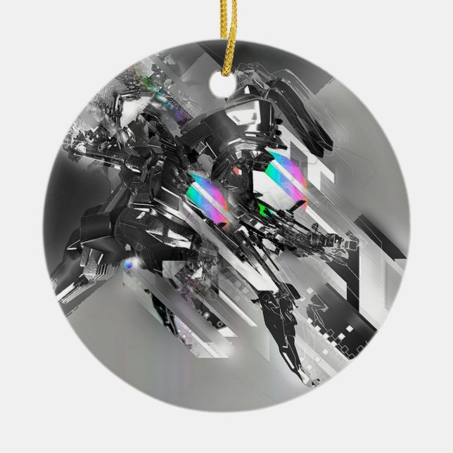 Abstract Cool Transformation Robotics Ceramic Tree Decoration (Front)