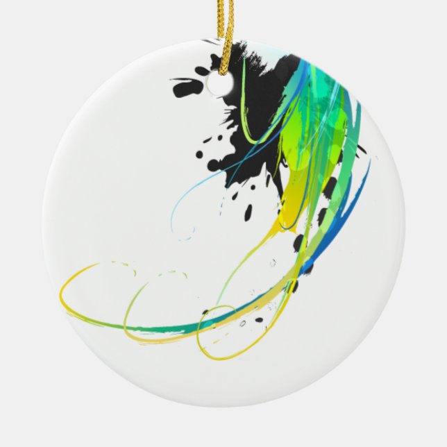 Abstract cool waters Paint Splatters Ceramic Tree Decoration (Front)