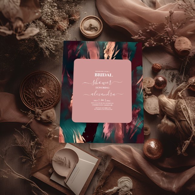 Abstract copper dark green dusty pink bridal invitation (Creator Uploaded)