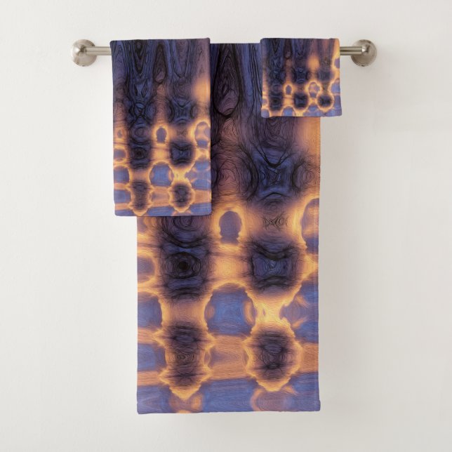 Abstract Coral and Purple Wavy Tie Dye Clouds Bath Towel Set (Insitu)