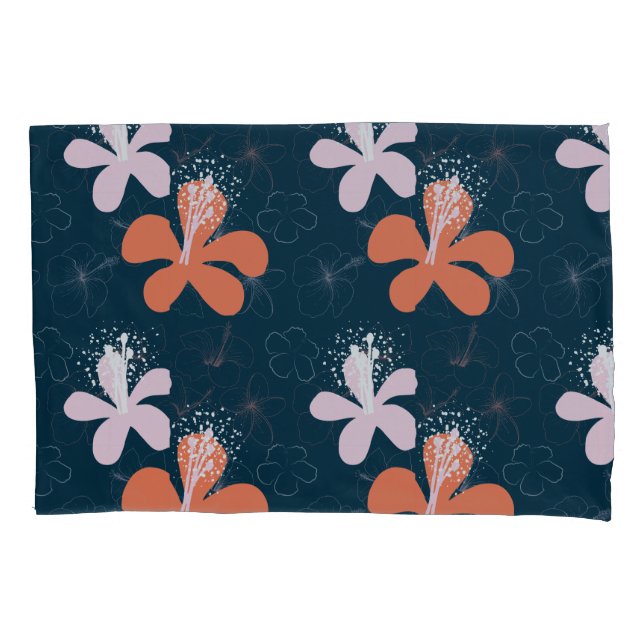 Abstract Coral Blush Hibiscus Pattern Pillowcase (Front)