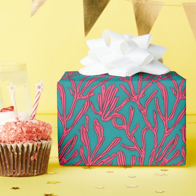 Abstract Coral Bold Pink & Teal Wrapping Paper (Birthday Party)