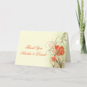 Abstract Coral Lime Flowers Swirls Thank You Card