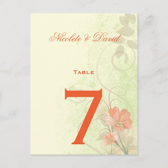 Abstract Coral Lime Flowers Table Cards (Front)