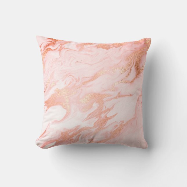 Abstract Coral Pastel Pink Glam Marble White Candy Cushion (Front)