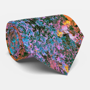 Abstract Coral, Pink Green and Aqua Garden Foliage Tie