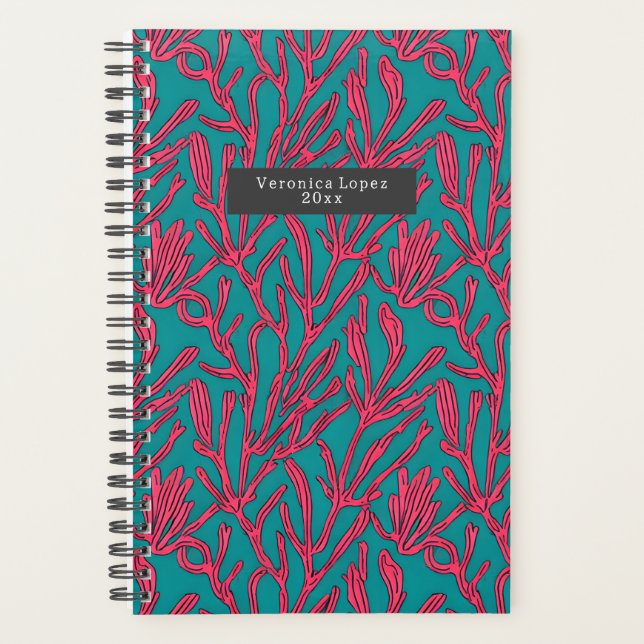 Abstract Coral Reef Pink and Teal Pattern Planner (Front)
