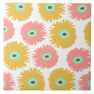Abstract Coral Yellow Carnation Florals Tile