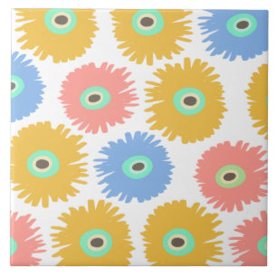 Abstract Coral Yellow Carnation Florals Tile