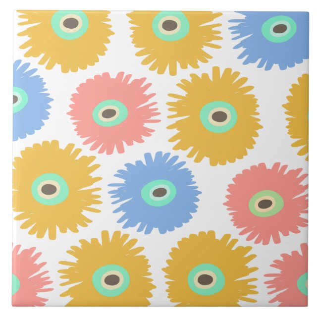 Abstract Coral Yellow Carnation Florals Tile (Front)